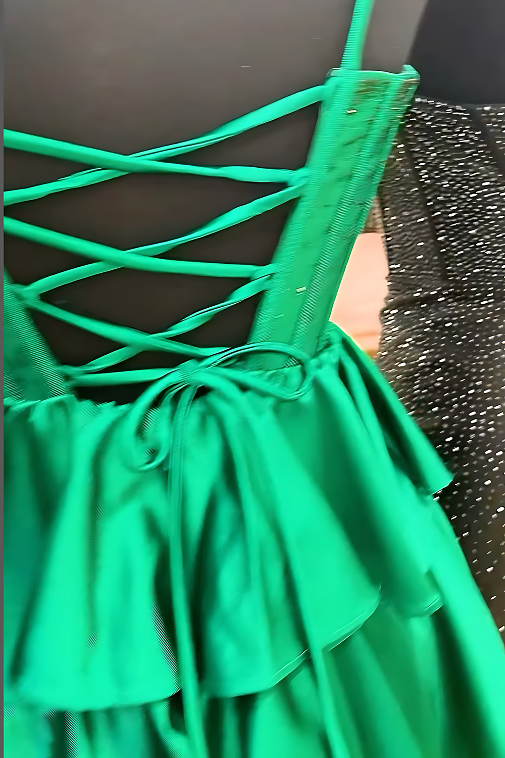 Green Satin Ruffled A-Line Corset Short Homecoming Dress with Beading