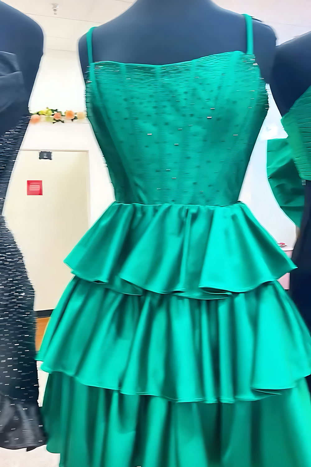 Green Satin Ruffled A-Line Corset Short Homecoming Dress with Beading