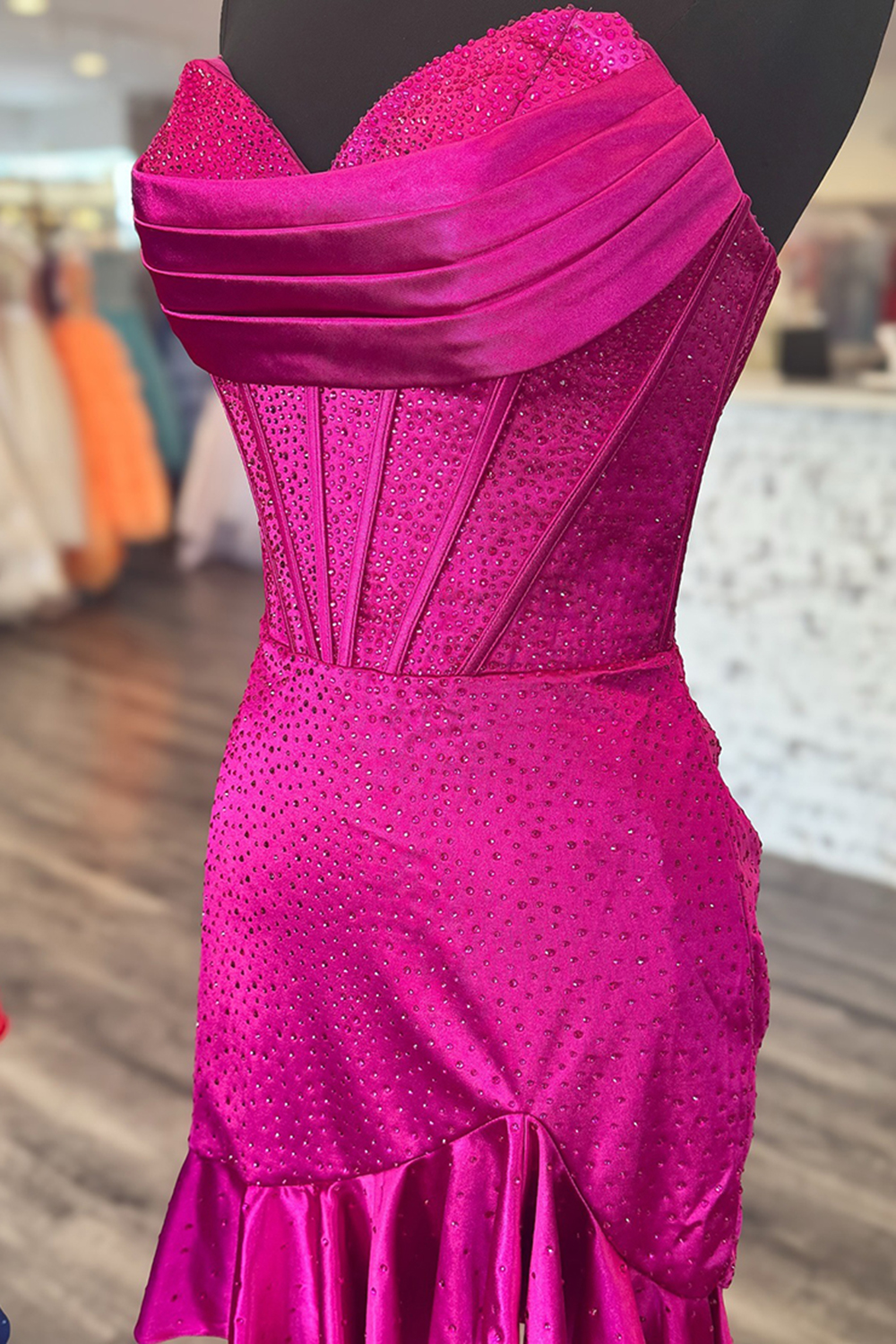Sparkly Fuchsia Beaded Sweetheart Short Corset Homecoming Dress with Ruffles