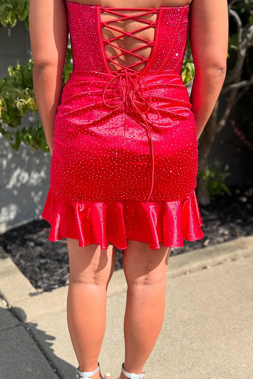 Sparkly Fuchsia Beaded Sweetheart Short Corset Homecoming Dress with Ruffles