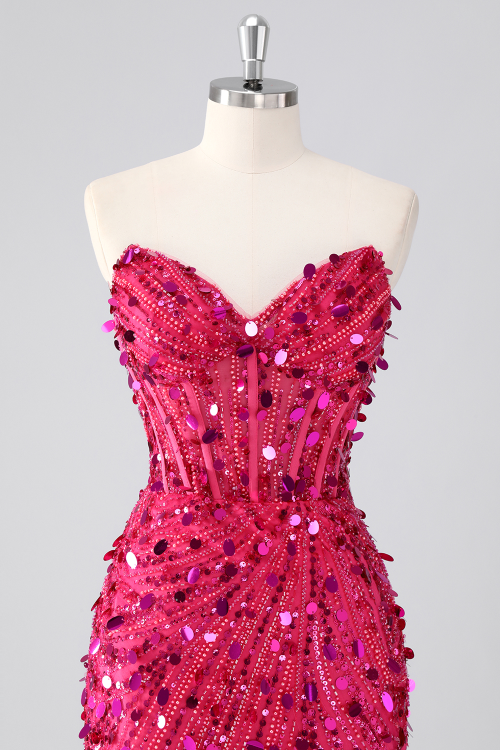Sparkly Red Strapless Tight Short Corset Homecoming Dress with Sequins