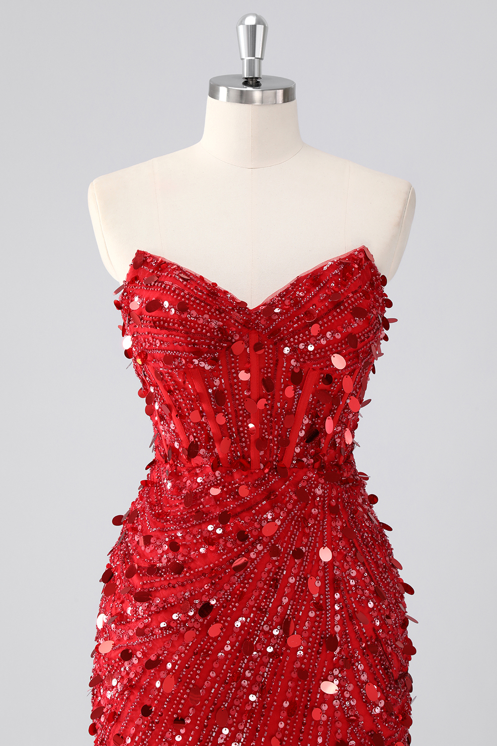 Sparkly Red Strapless Tight Short Corset Homecoming Dress with Sequins
