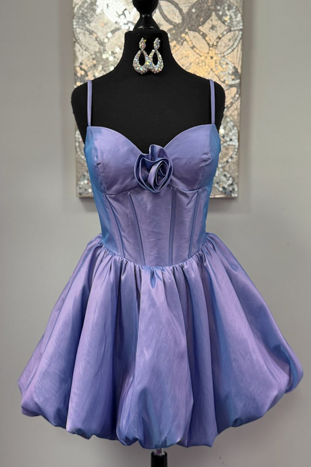 Purple Satin A-Line Short Corset Homecoming Dress with 3D Flower