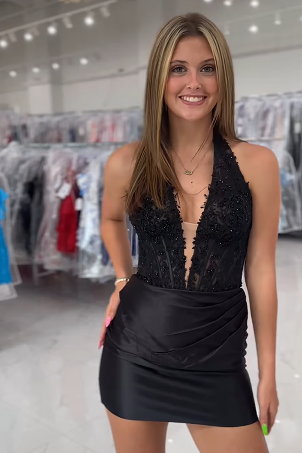 Sparkly Red Halter Satin Tight Corset Short Homecoming Dress with Lace