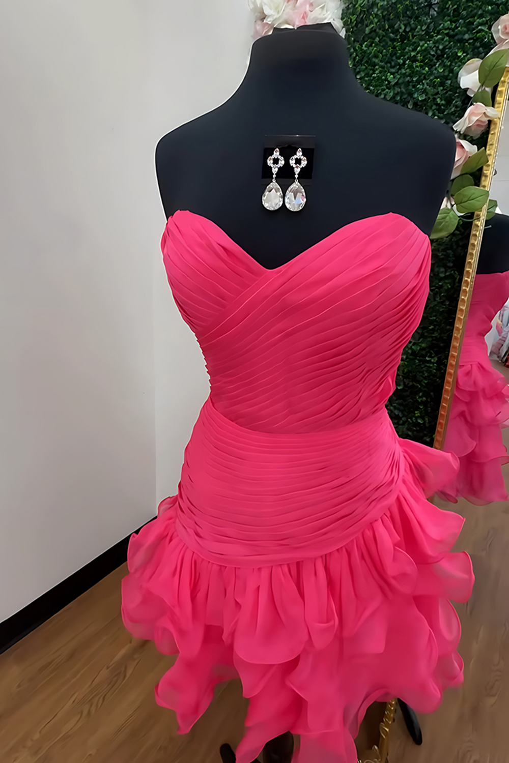 Fuchsia Sweetheart Ruched Ruffled A-Line Short Homecoming Dress