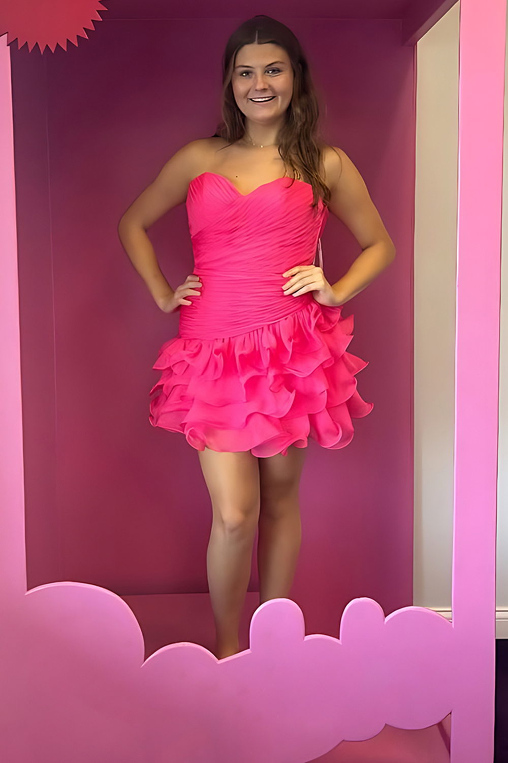 Fuchsia Sweetheart Ruched Ruffled A-Line Short Homecoming Dress