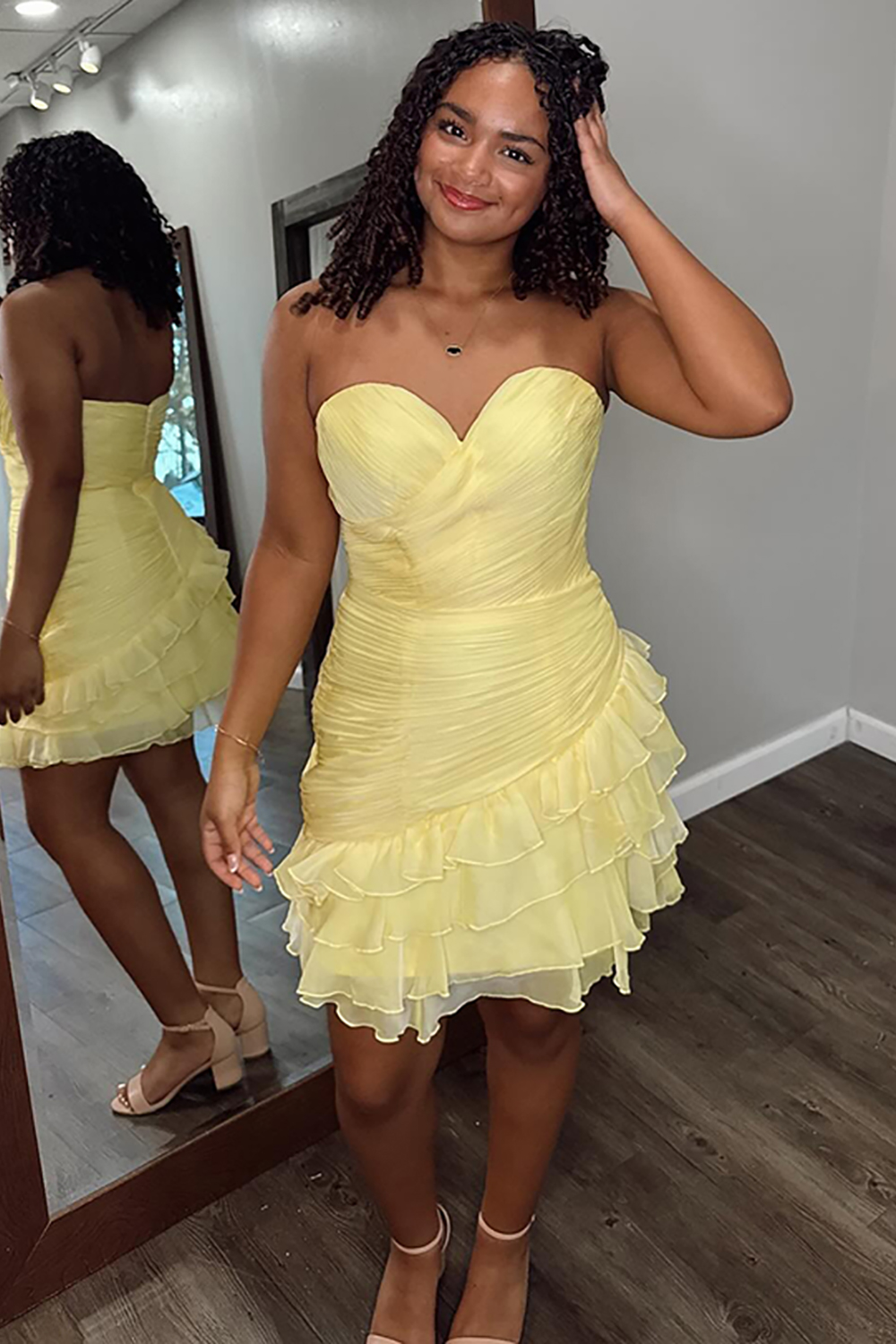 Fuchsia Sweetheart Ruched Ruffled A-Line Short Homecoming Dress