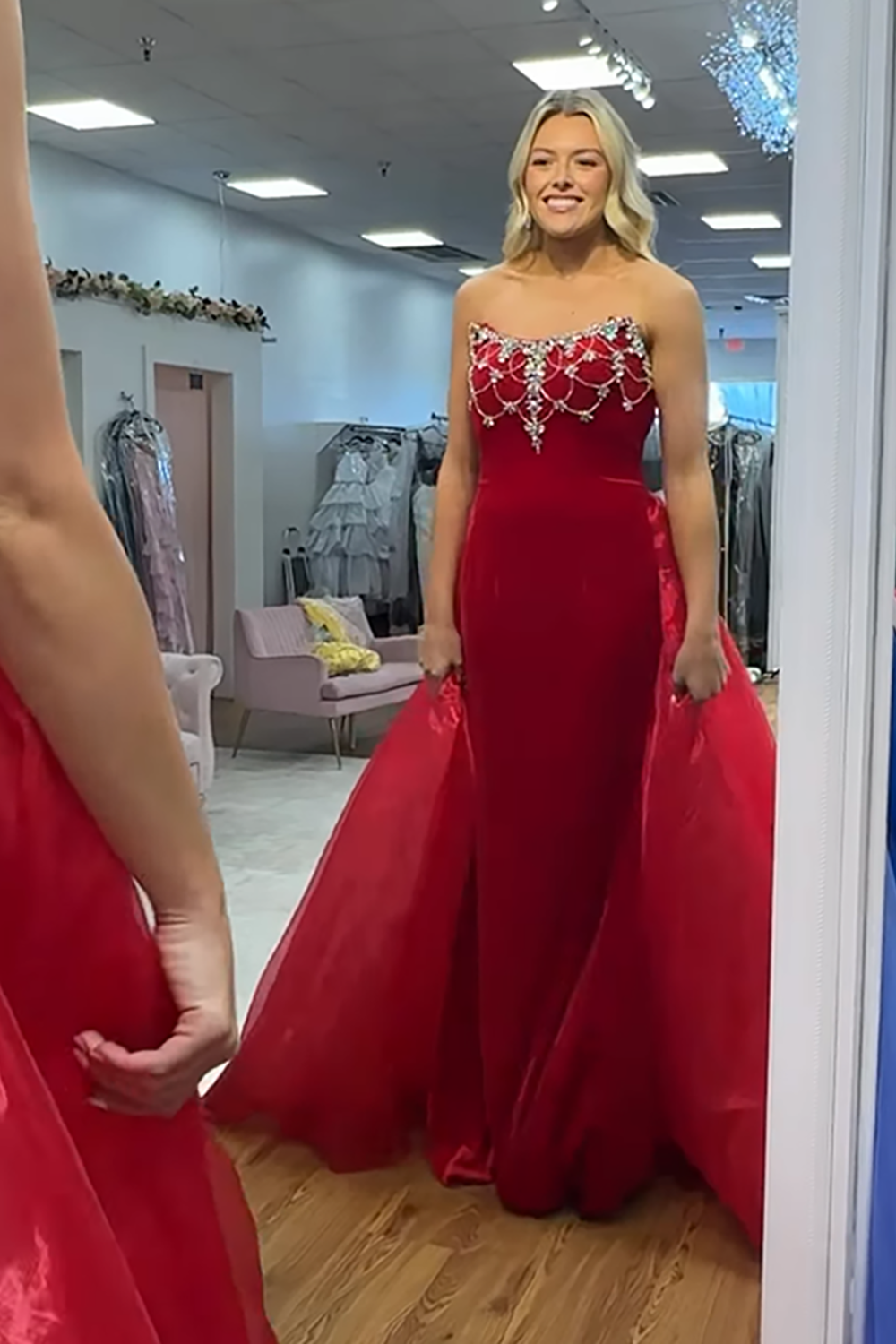 Sparkly White Strapless Mermaid Satin Long Prom Dress with Beading