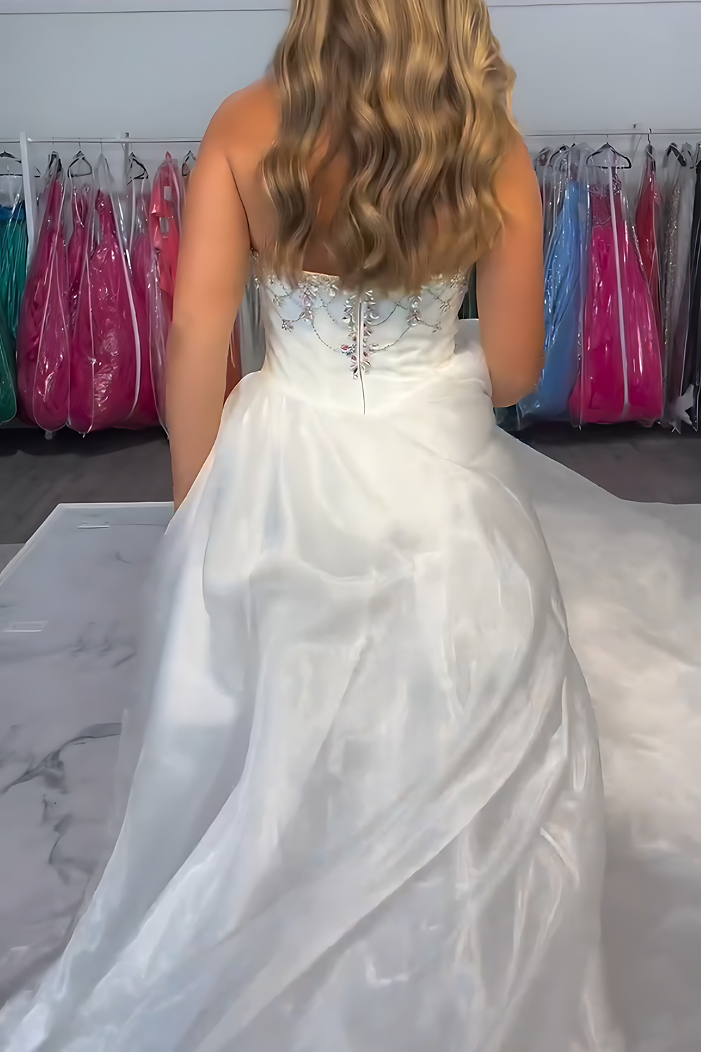 Sparkly White Strapless Mermaid Satin Long Velvet Prom Dress with Beading