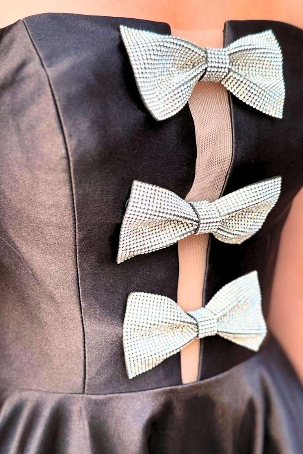 Black Strapless A-Line Satin Short Homecoming Dress with Bows