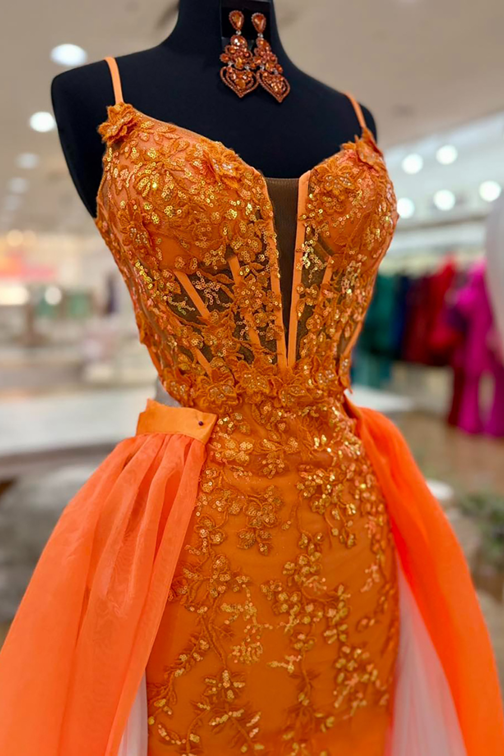Sparkly Orange Sequin Tight Appliqued Short Corset Homecoming Dress with Cape