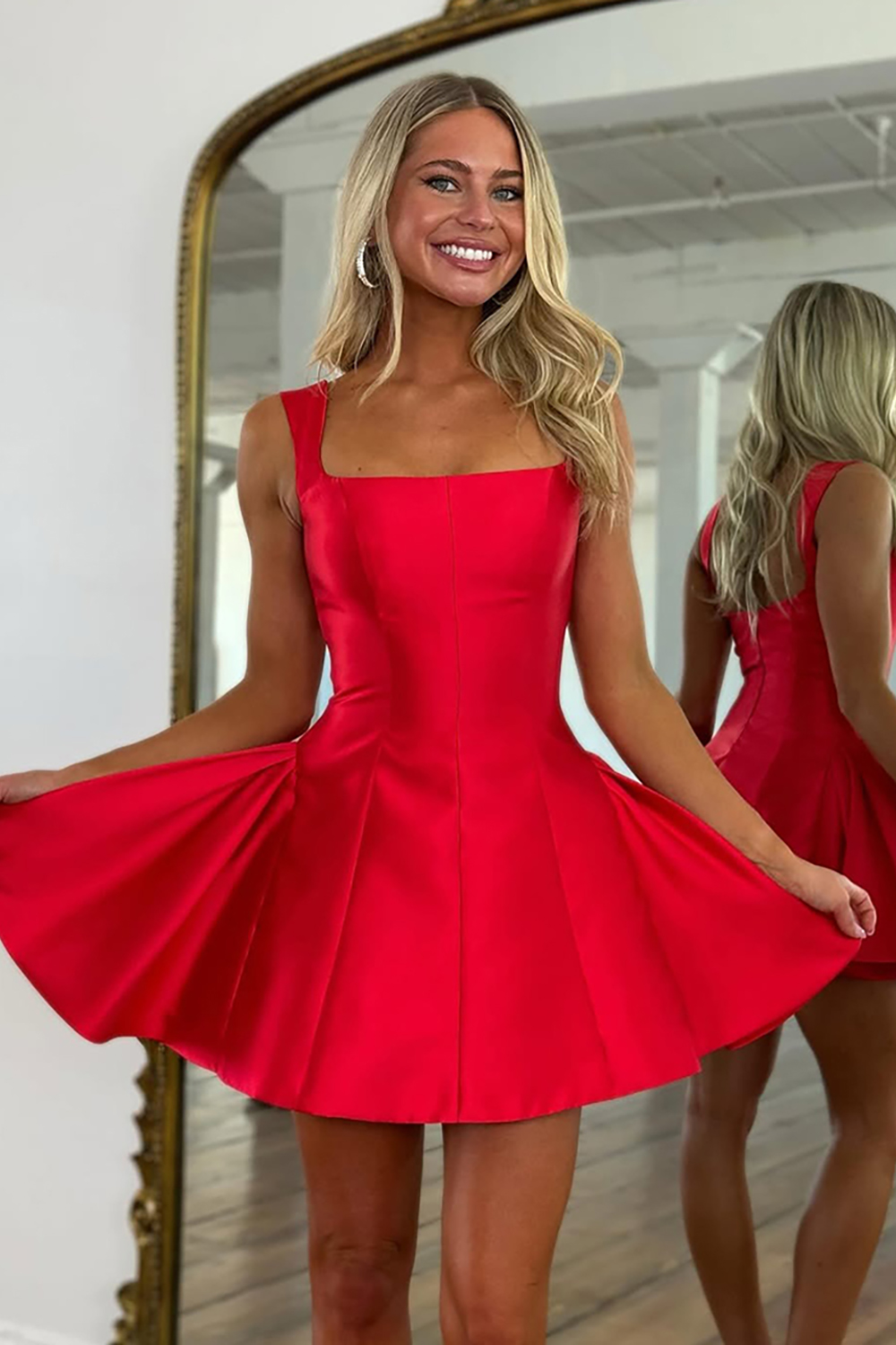 Simple Red Thick Straps Satin A-Line Short Homecoming Dress