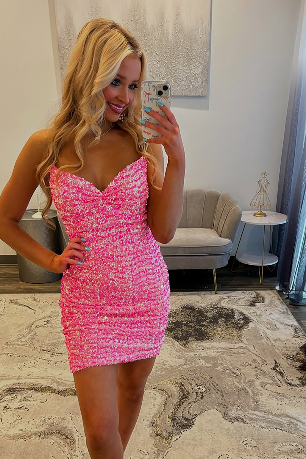Sparkly Sweetheart Pink Sequin Tight Short Homecoming Dress