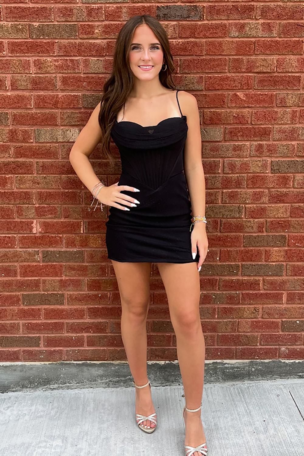 Black Spaghetti Straps Satin Ruched Tight Corset Short Homecoming Dress