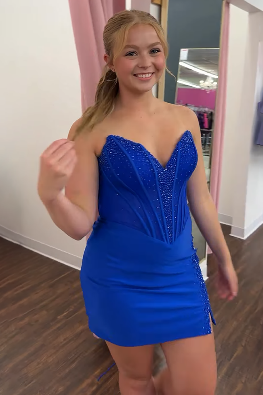 Sparkly Fuchsia Sweetheart Tight Corset Short Homecoming Dress with Beading