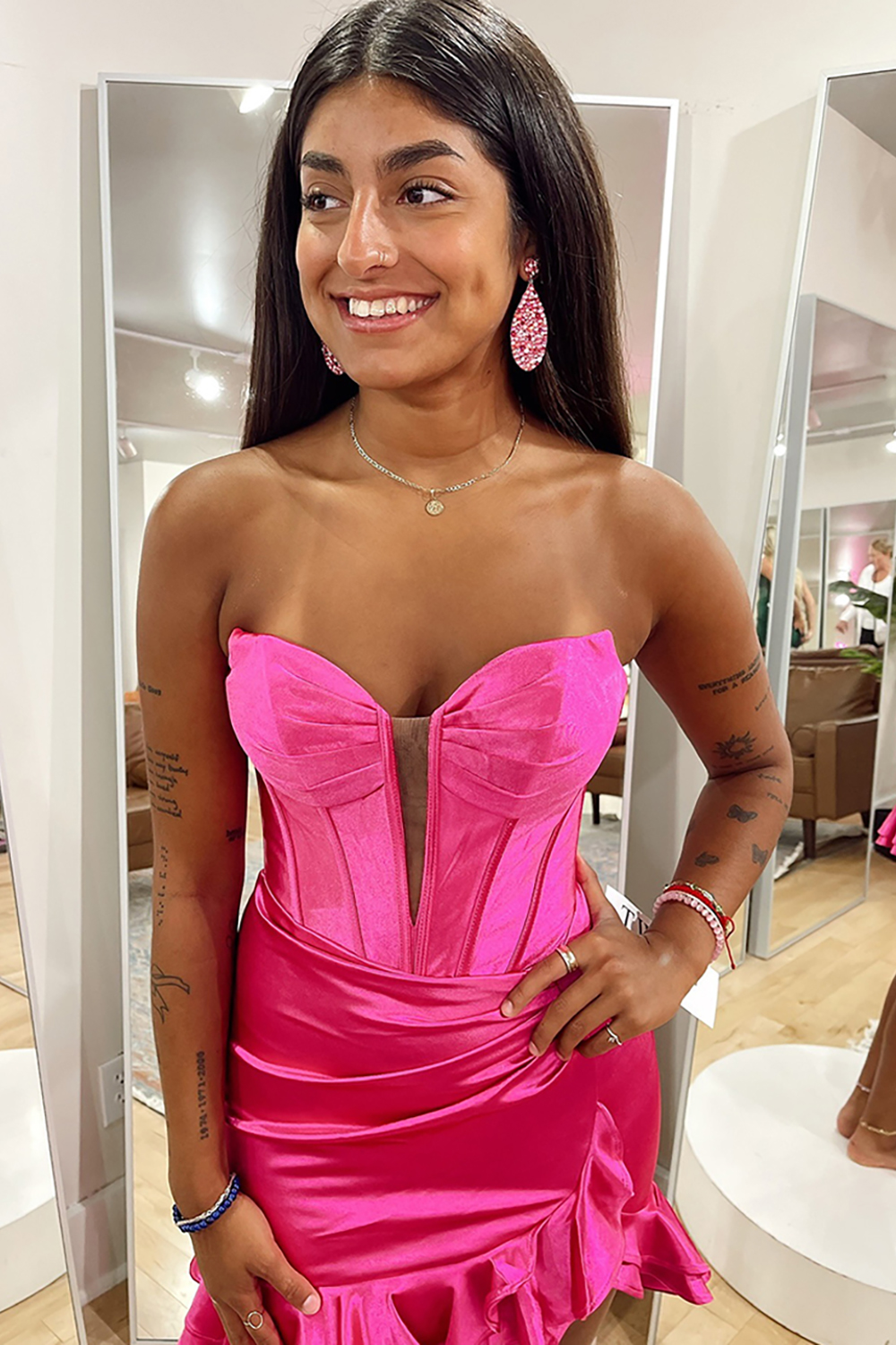 Fuchsia Sweetheart Satin Tight Corset Short Homecoming Dress with Ruffles