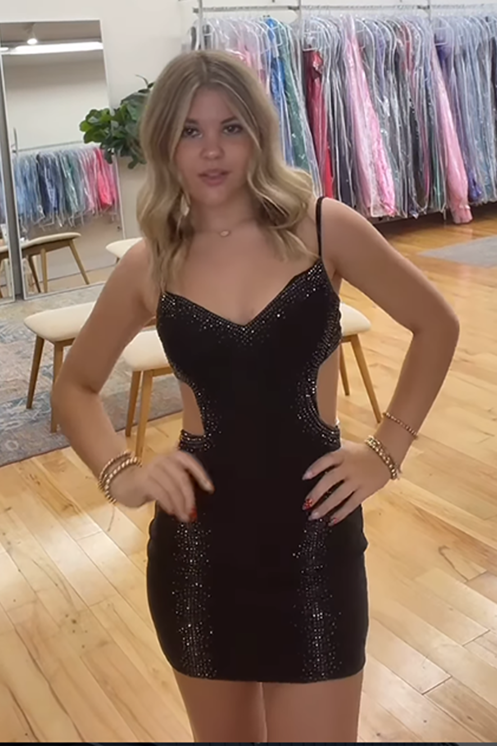 Sparkly Black Spaghetti Straps Satin Tight Short Homecoming Dress with Beading