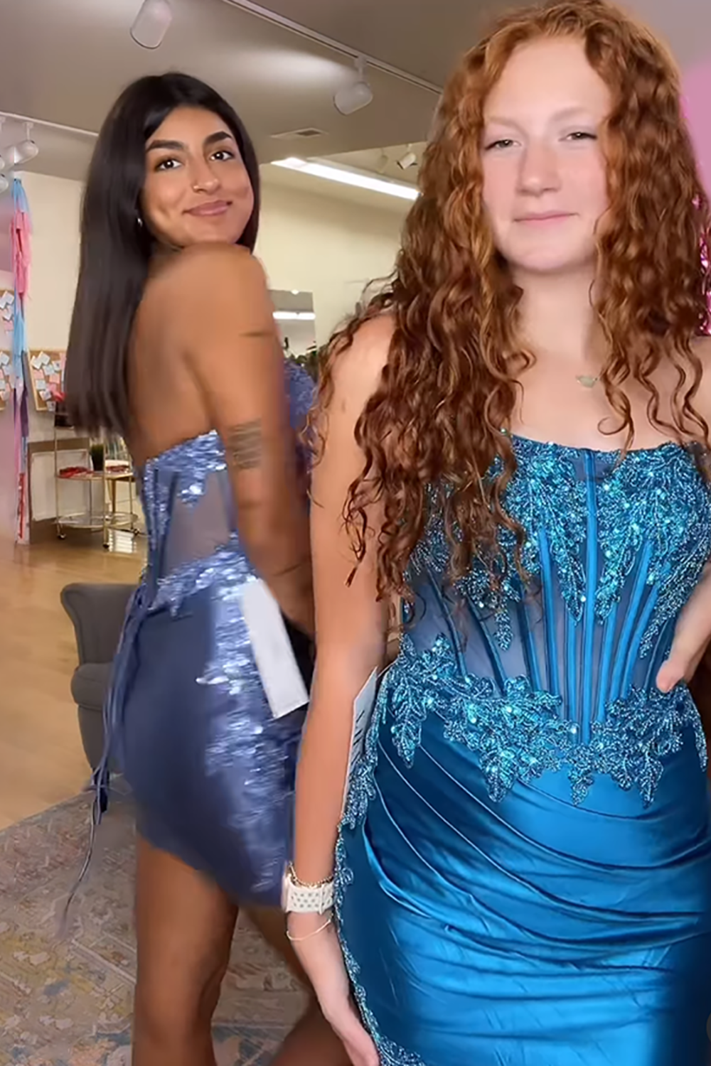 Sparkly Turquoise Strapless Satin Appliqued Tight Corset Homecoming Dress with Beading