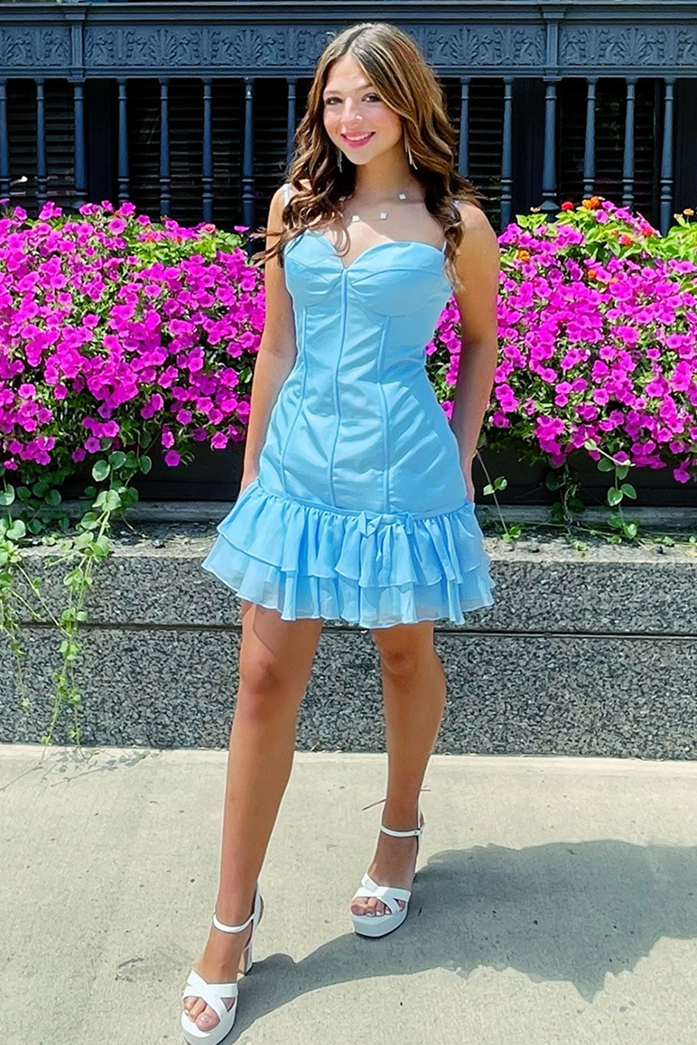 Fuchsia Spaghetti Straps Ruffled Tight Short Homecoming Dress