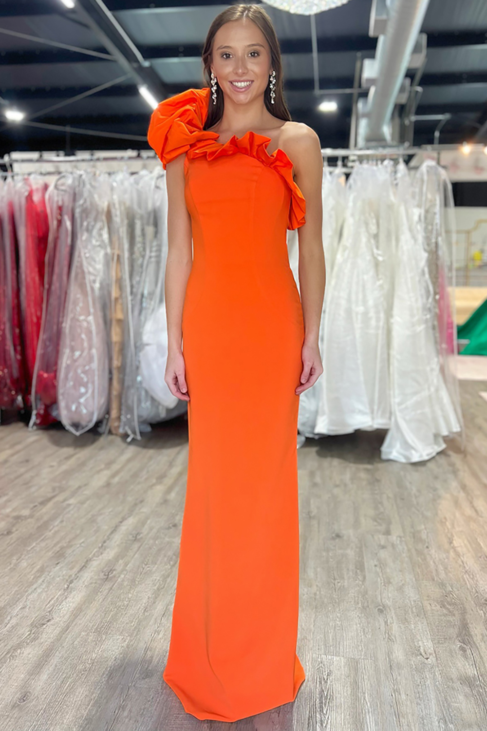 Black One Shoulder Mermaid Satin Long Corset Prom Dress with Ruffles