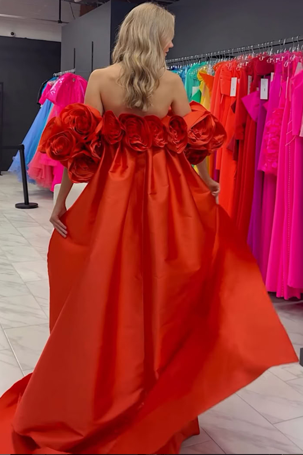 Red Strapless Satin Detachable Cape Long Prom Dress with 3D Flowers
