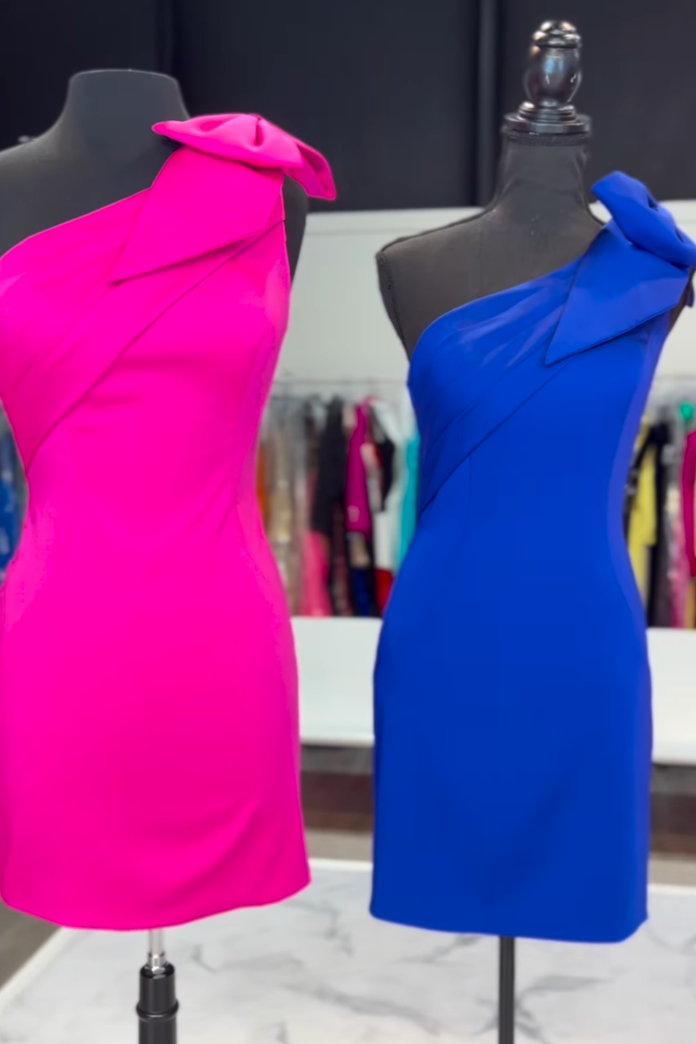 Fuchsia One Shoulder Satin Tight Short Homecoming Dress with Bow