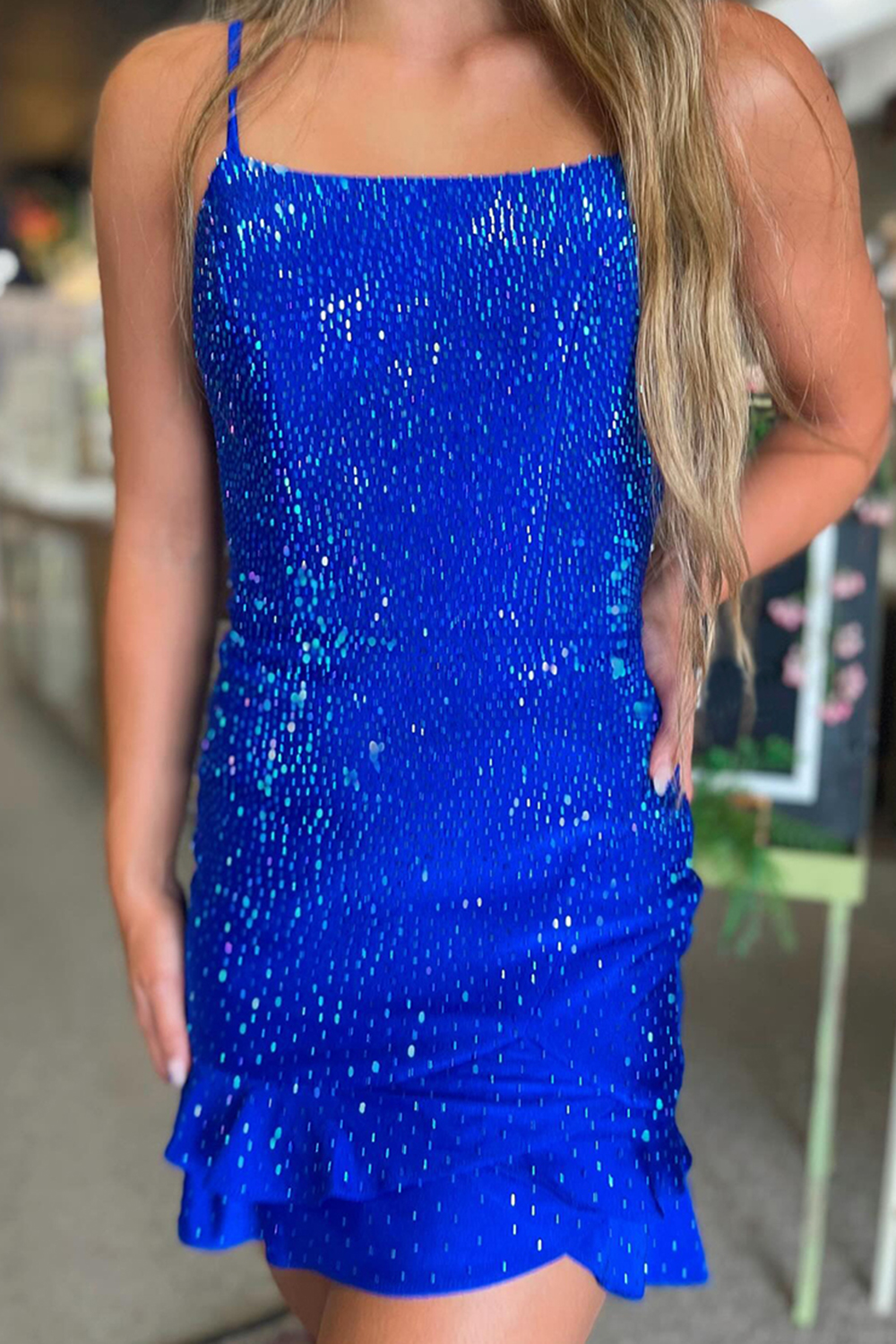 Sparkly Spaghetti Straps Tight Short Homecoming Dress with Beading