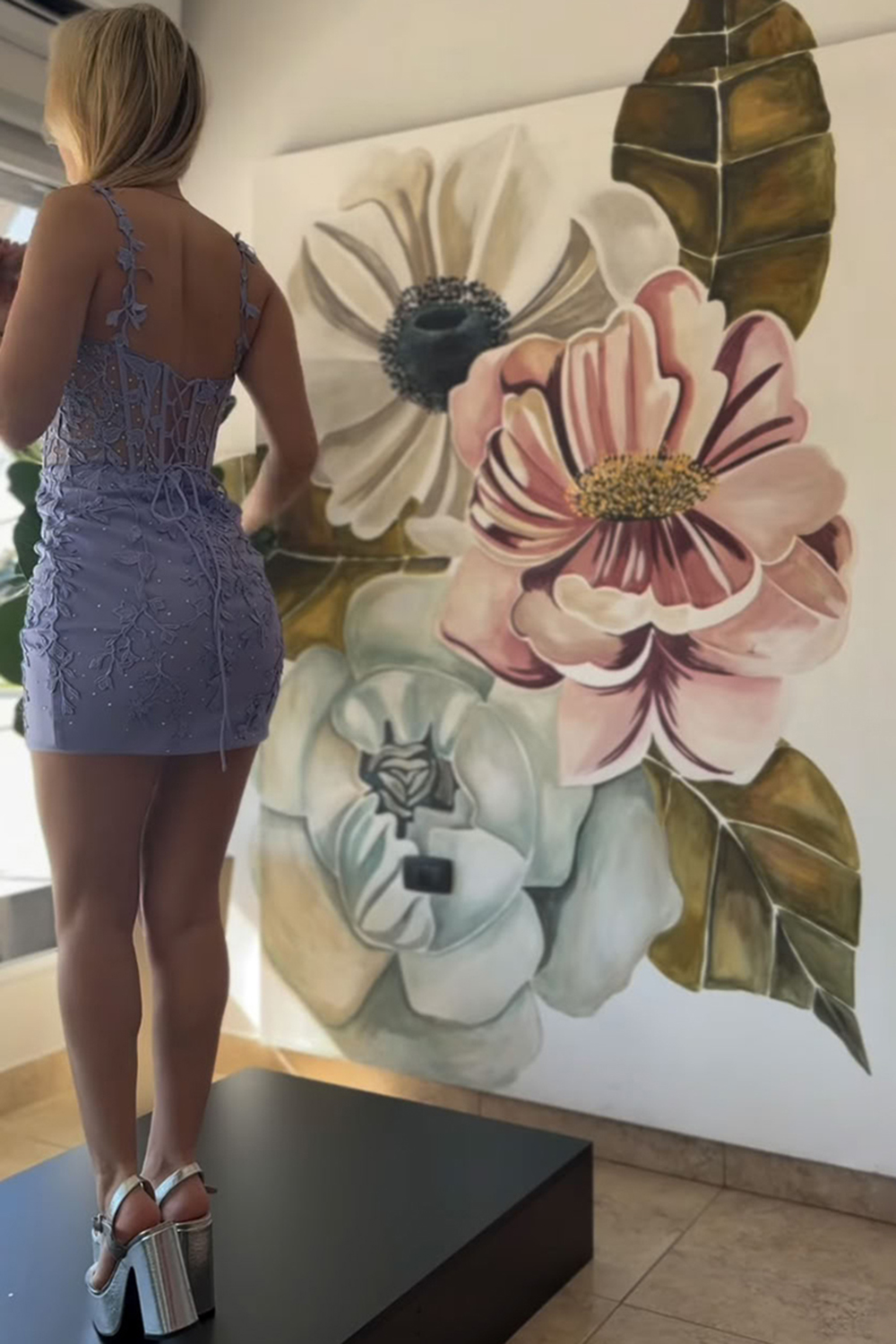 Blush Spaghetti Straps Tight Short Corset Homecoming Dress with Appliques