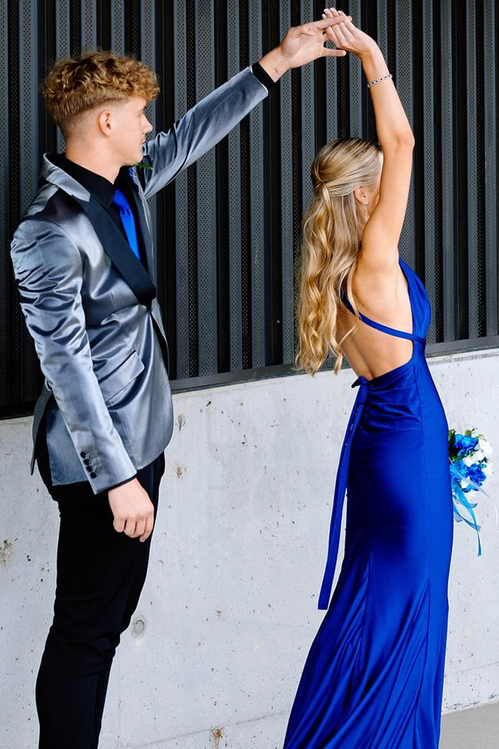Simple Royal Blue V-Neck Mermaid Satin Long Prom Dress