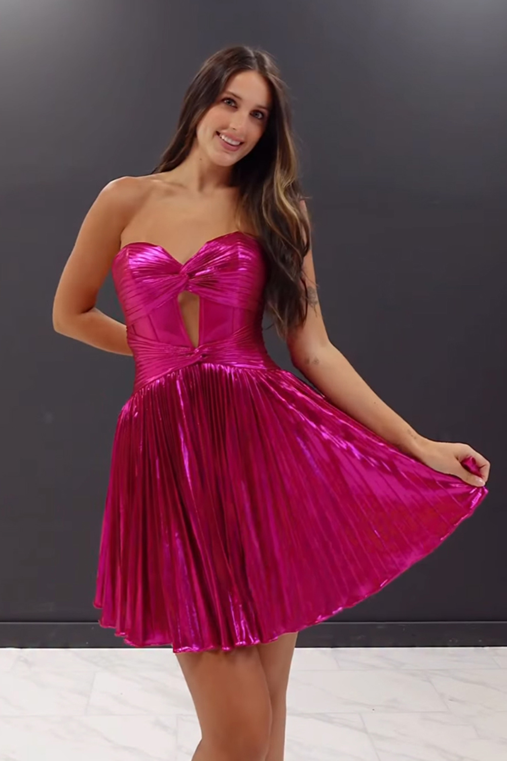 Sparkly Royal Blue Sweetheart Metallic Pleated A-Line Short Corset Homecoming Dress