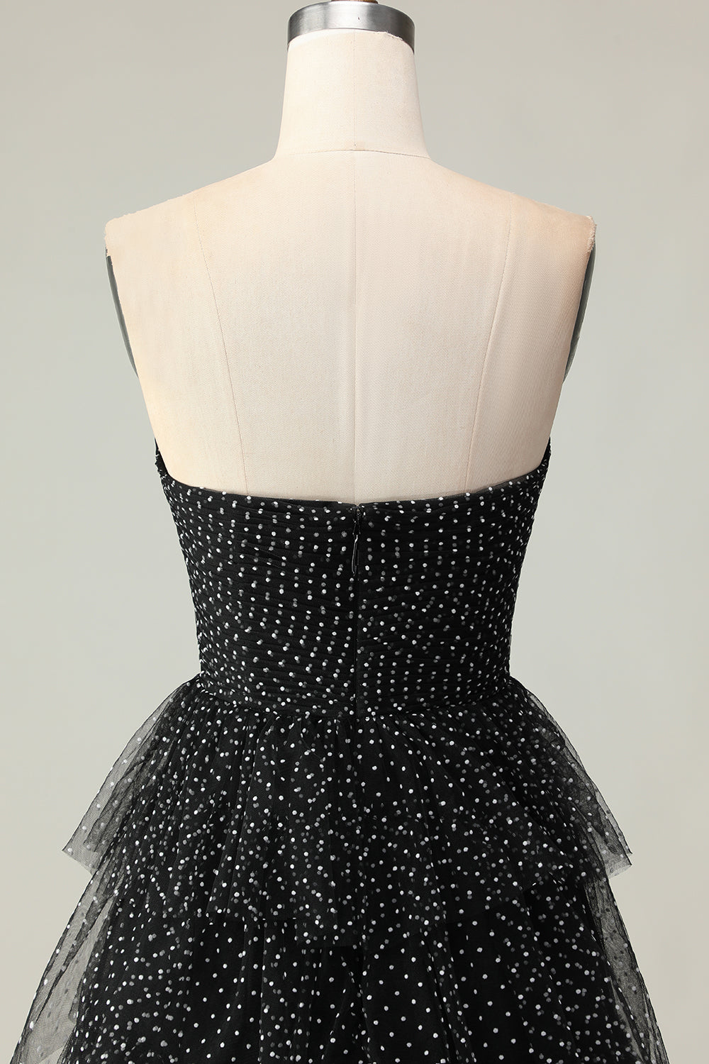 Black and White Polka Dots Ball Gown Strapless Long Corset Prom Dress with Slit