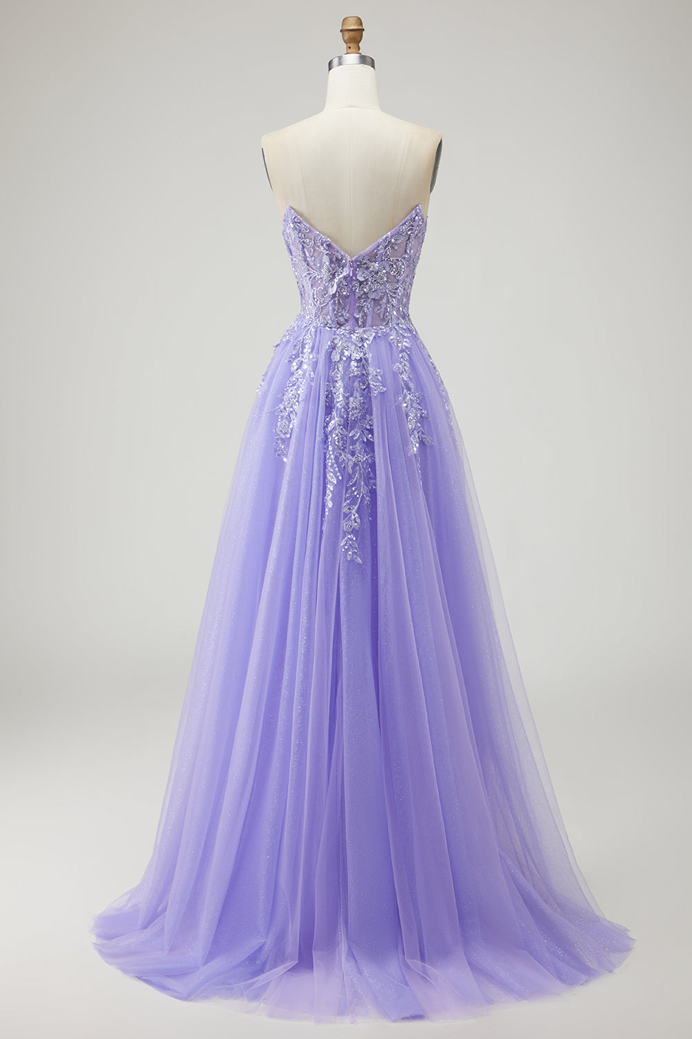 Floral Purple Detachable Sleeves Ball Gown Long Tulle Prom Dress