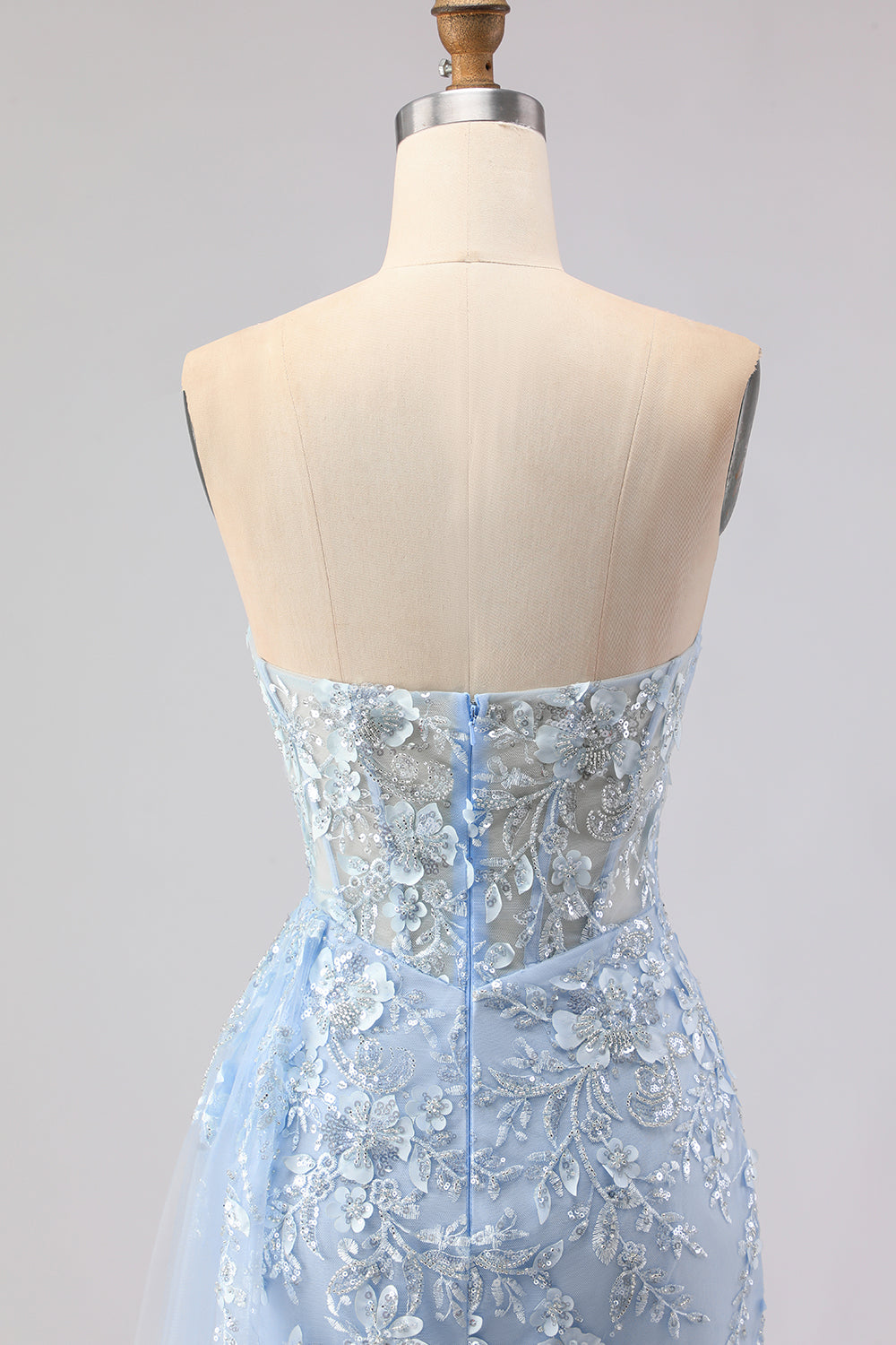 Sparkly Blue Corset Mermaid Long Floral Prom Dress