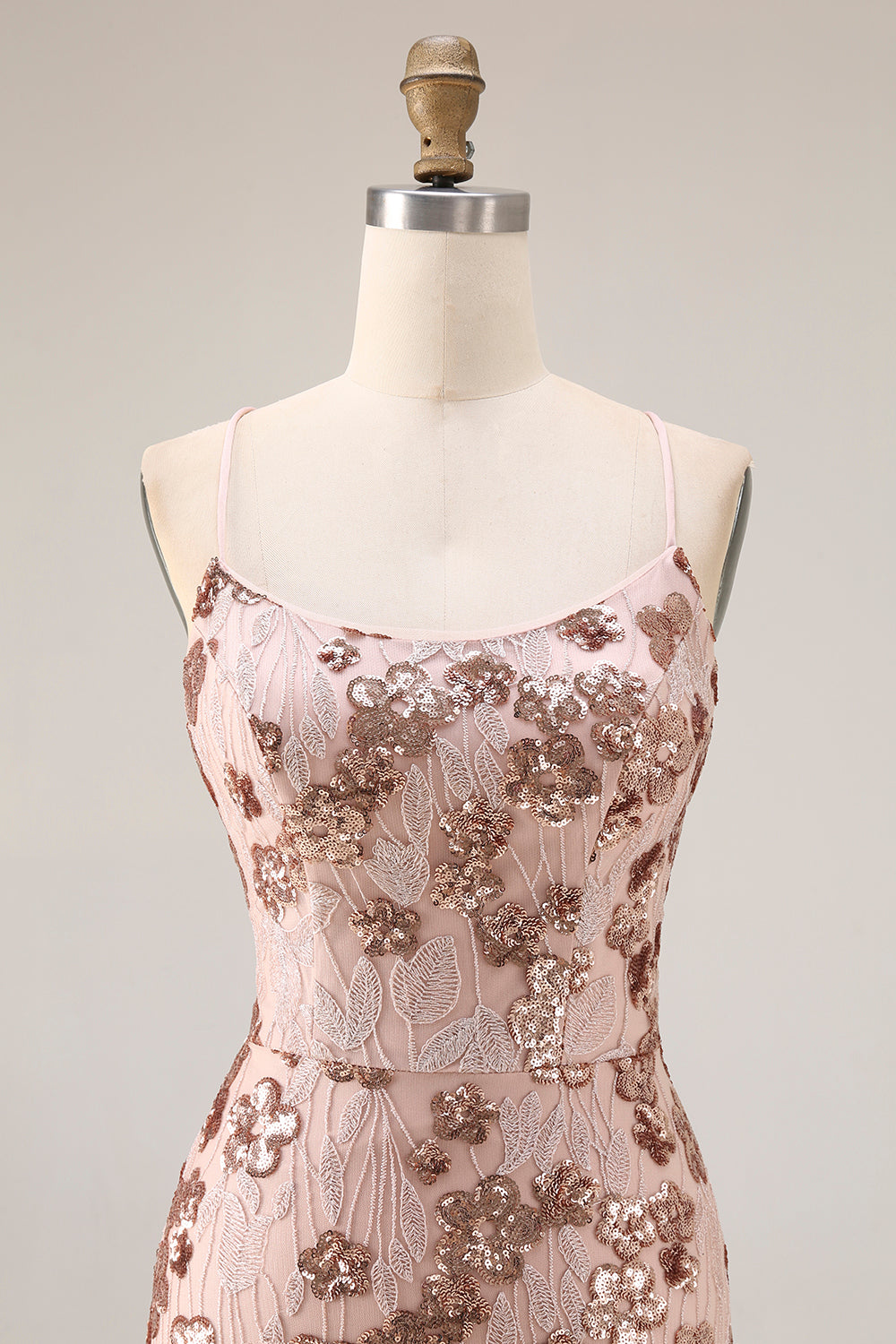 Floral Rose Golden Sequins Mermaid Long Sparkly Prom Dress