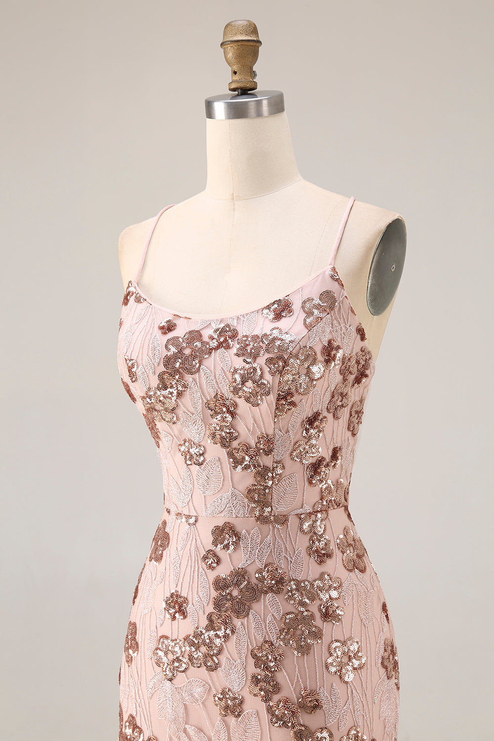 Floral Rose Golden Sequins Mermaid Long Sparkly Prom Dress