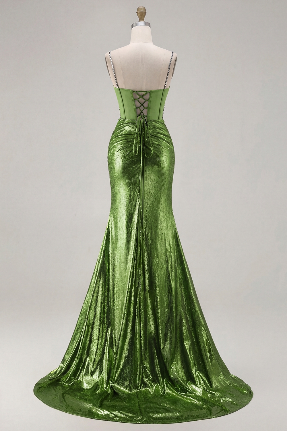 Golden Metallic Corset Mermaid Long Sparkly Prom Dress with Slit