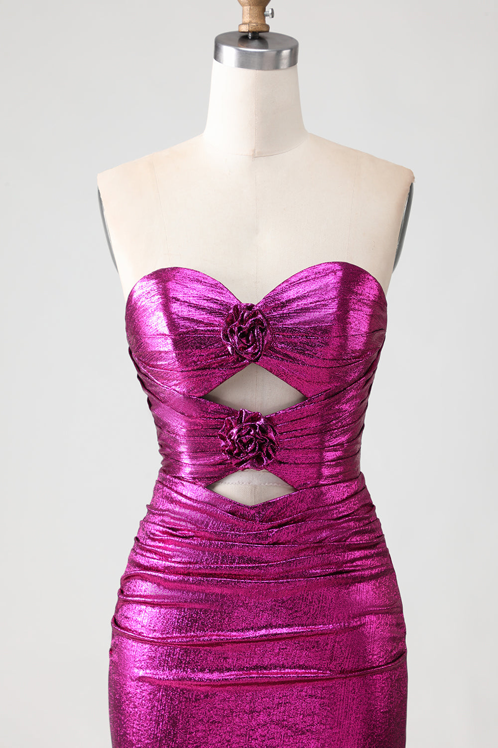 Metallic Fuchsia Sweetheart Cut-Out Mermaid Long Prom Dress