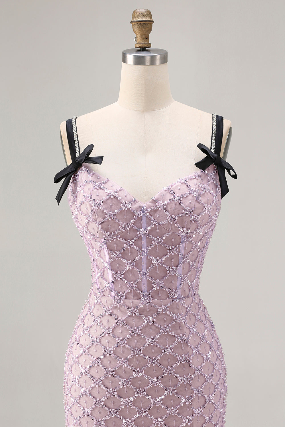 Sparkly Lilac Sequins Mermaid Long Corset Prom Dress with Slit