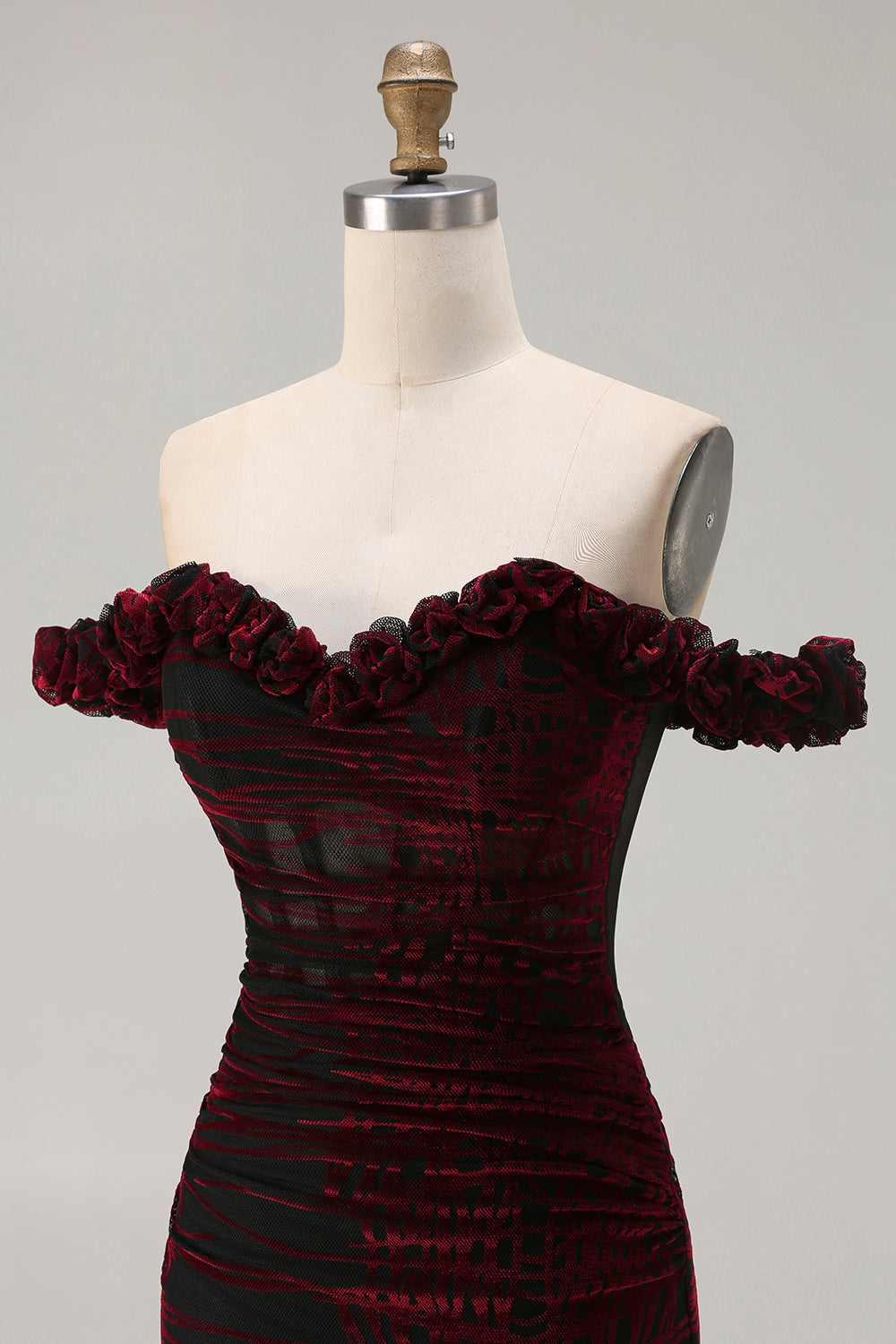 Elegant Black and Red Mermaid Off the Shoulder Long Corset Prom Dress with Slit