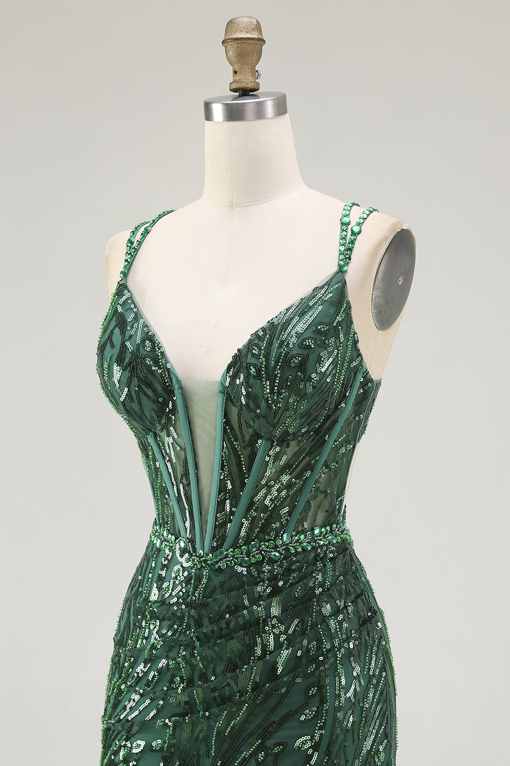 Sparkly Dark Green Tight Ruched Short Corset Homecoming Dress