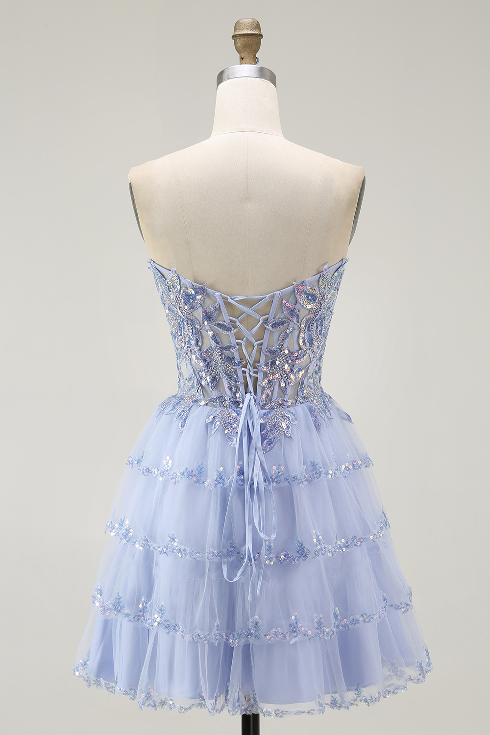 Sparkly Lavender Strapless Tiered Short Corset Homecoming Dress