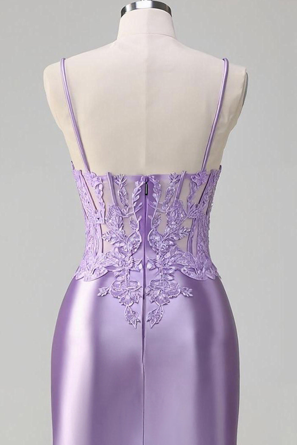 Floral Lilac Satin Tight Short Corset Homecoming Dress with Slit
