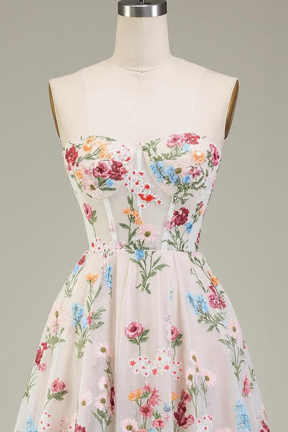 Floral Ivory Sweetheart A Line Short Corset Homecoming Dress