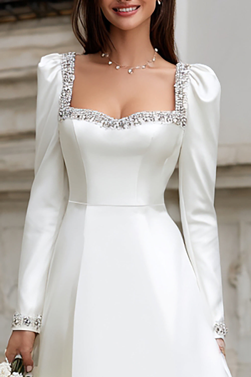 Sparkly Ivory Satin A Line Sleeves Short Formal Dress with Beading