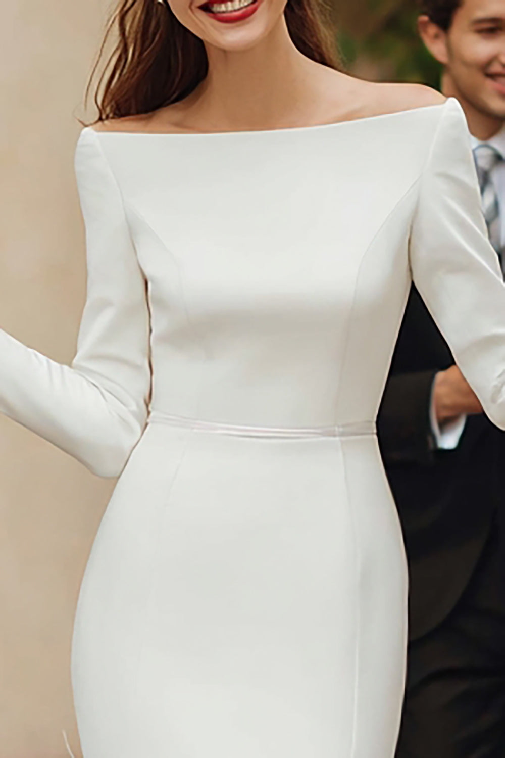 Title Ivory Bodycon Satin Off the Shoulder Short Cocktail Dress with Feathers