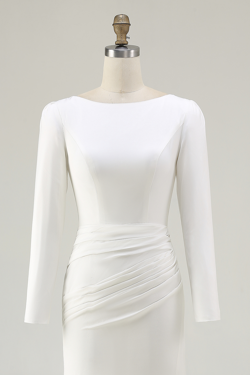 Ivory Sheath Bateau Neck Long Sleeves Formal Dress with Slit