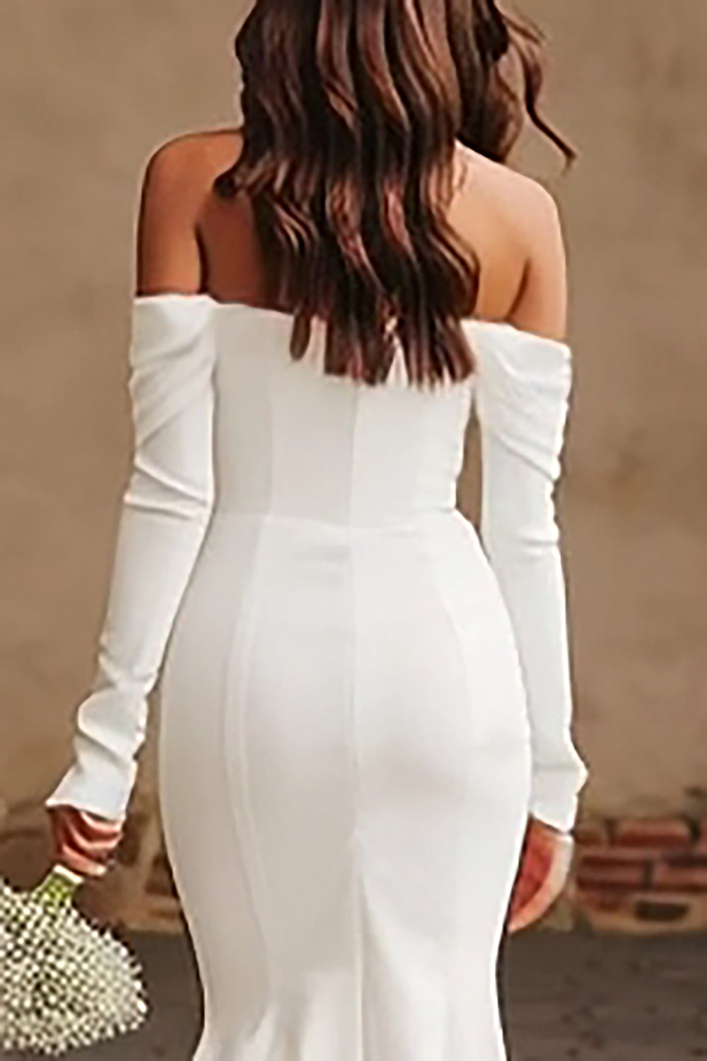 Ivory Mermaid Long Sleeves Sweep Train Formal Dress with Slit