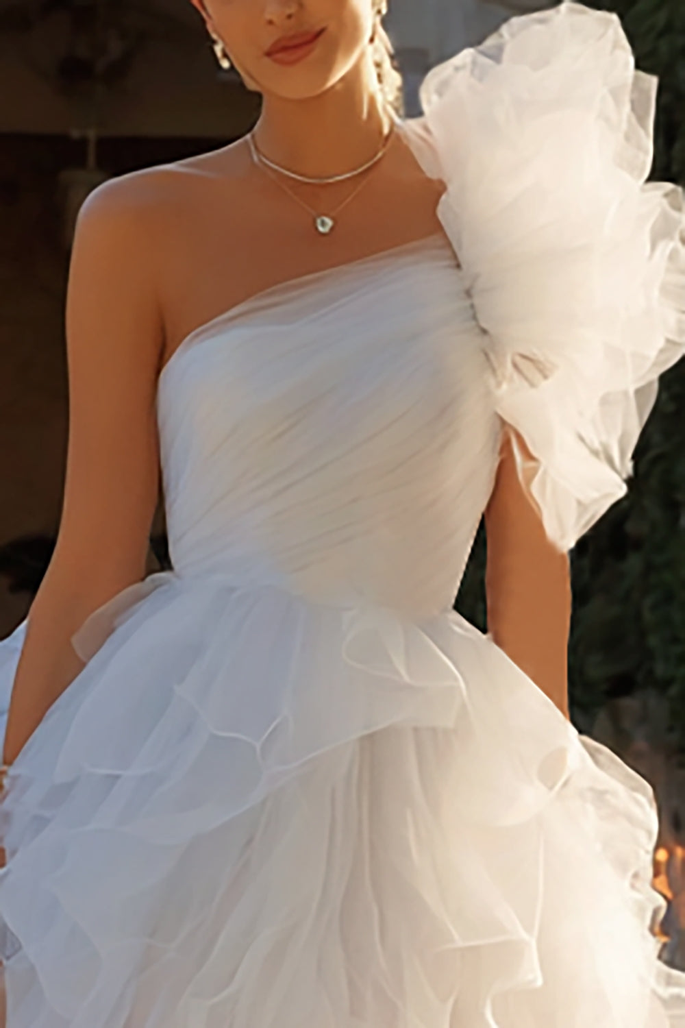 Ivory One Shoulder Tulle A-Line Short Bachelorette Party Dress with Ruffles