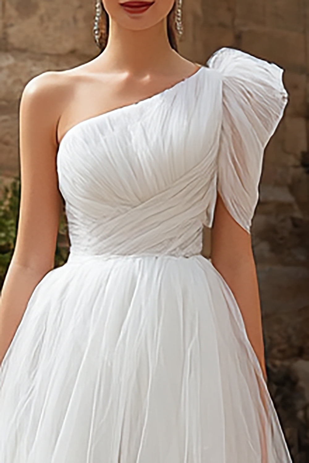 Ivory One Shoulder Tulle A-Line High Low Rehearsal Dinner Dress