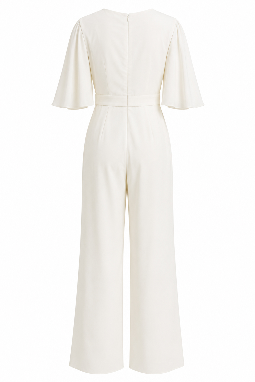 Ivory Half Sleeves V-Neck Wedding Jumpsuits with Pockets